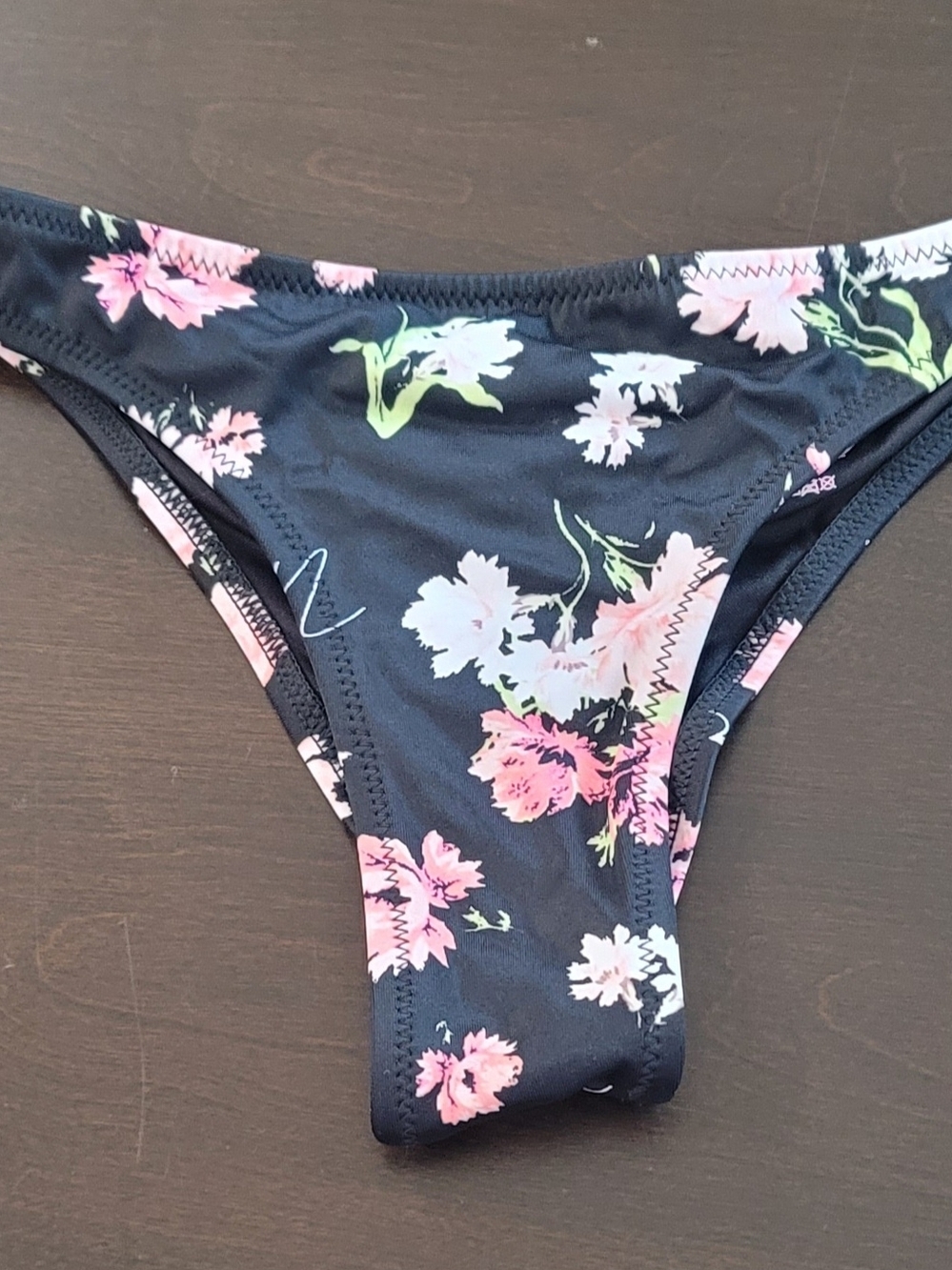 Victoria's Secret Black Bikini Bottom with Pink & Lime Floral Print
